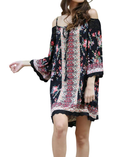 Angie - Floral Twin Print Cold Shoulder Dress