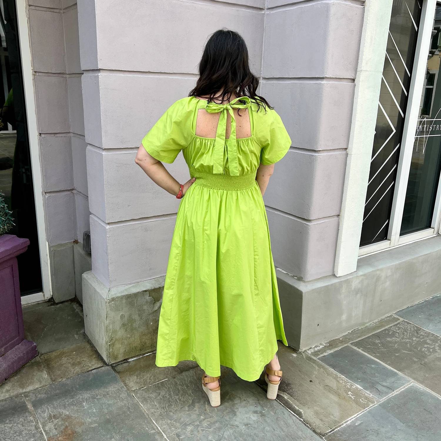 Skies Are Blue - Poplin Short Sleeve Midi Dress