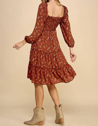 A.U.W. - Tiered Floral Dress With Smocking Long Sleeve