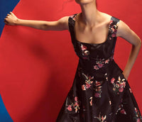 La Fuori Silk Midi Dress in noir flora print - women's dress - alternate view