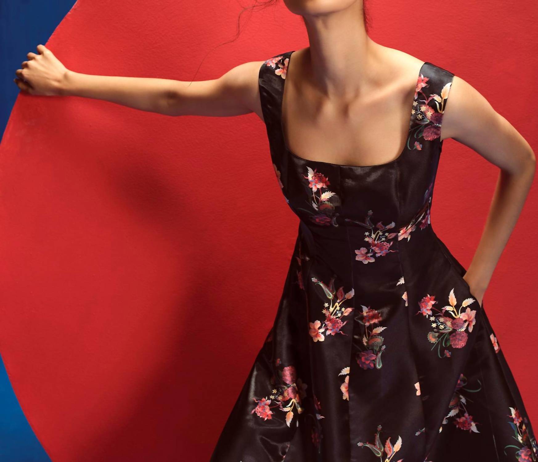 La Fuori Silk Midi Dress in noir flora print - women's dress - alternate view