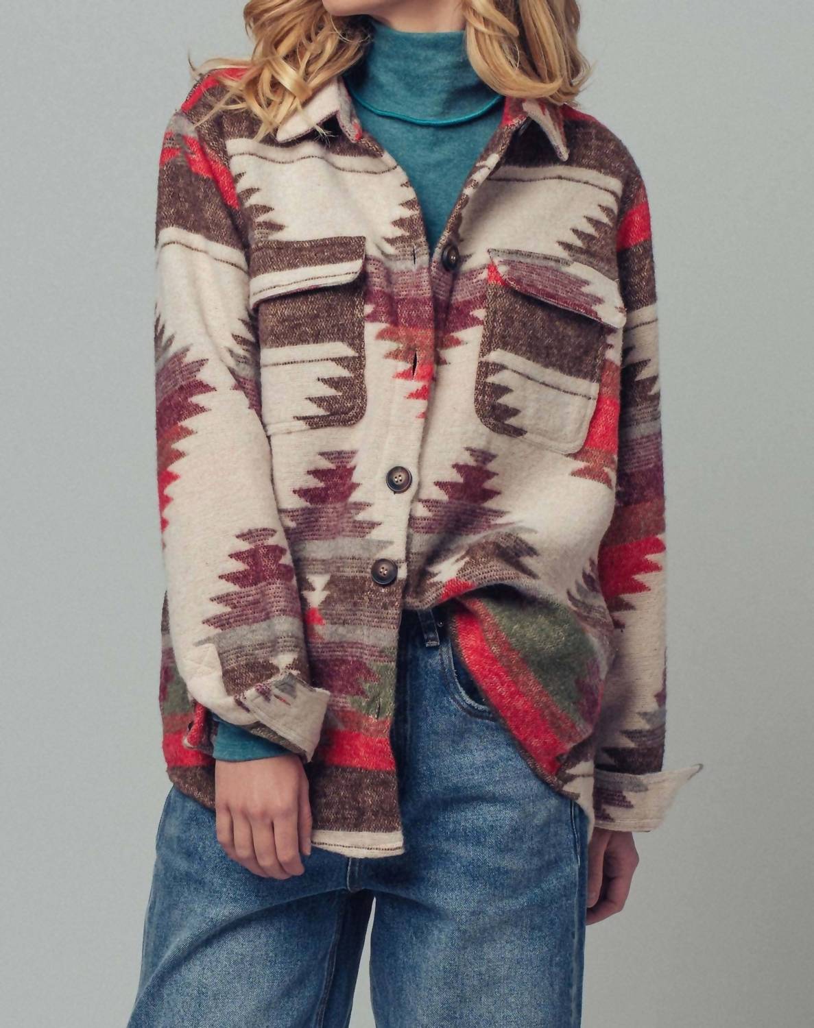 Urban Daizy - Aztec Print Long Sleeve Jacket