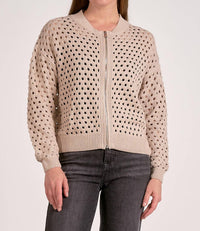 ELAN Zip Up Sweater Cardigan in stone 1 - women's cardigan
