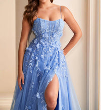 Ellie Wilde - Lace Appliques Slit Prom Dress