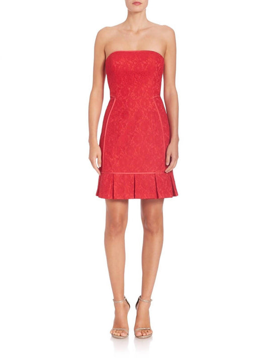 Aidan Mattox - Strapless Lace Pleated Hem Mini Cocktail Dress