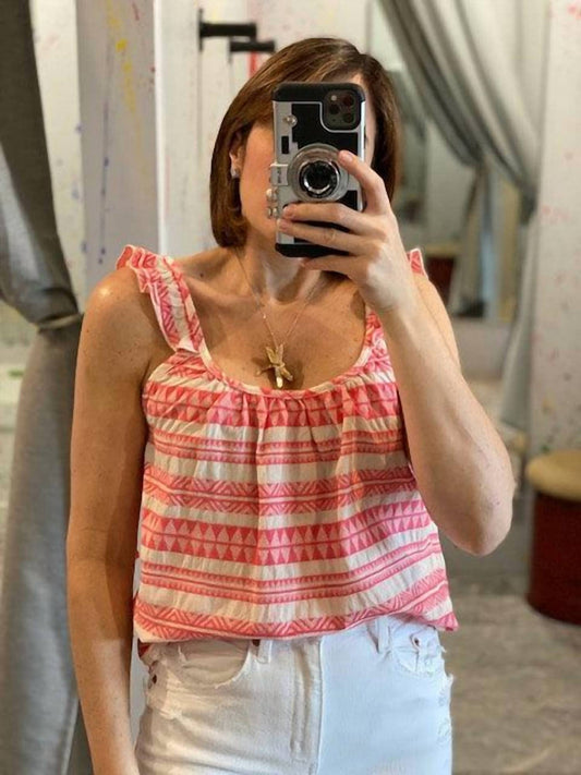 Self Contrast - Textured Print Top