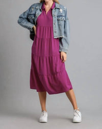 Umgee - Tiered Cuffed Sleeve Midi Dress