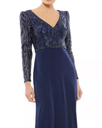 DKNY Women's Embellished Long Sleeve Bodice Column Dress in blue - women's dress - detail view