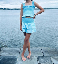 little Olin Smocked Ruffle Skort in turquoise - kids' item