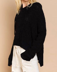 POL Textured Knit Hoodie in black - women's top - view 5
