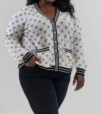 Minnie Rose - Cashmere Tennis Club Print Cardigan - Plus Size