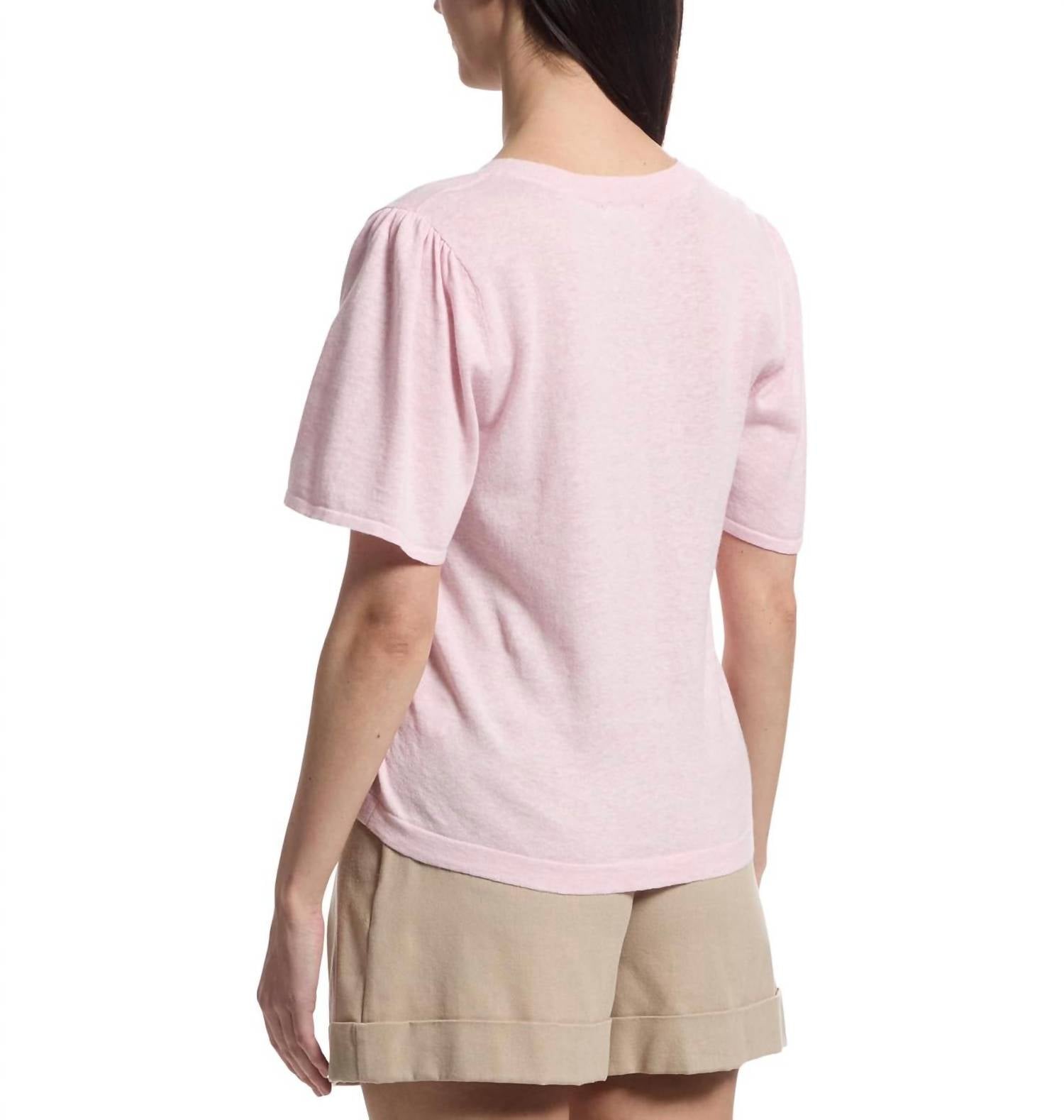Lilla P Short Sleeve V-Neck Sweater in wildflower - women's sweater - alternate view