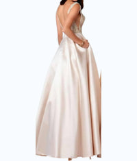 Karishma Creations - Beaded V-neck Satin A-line Evening Gown