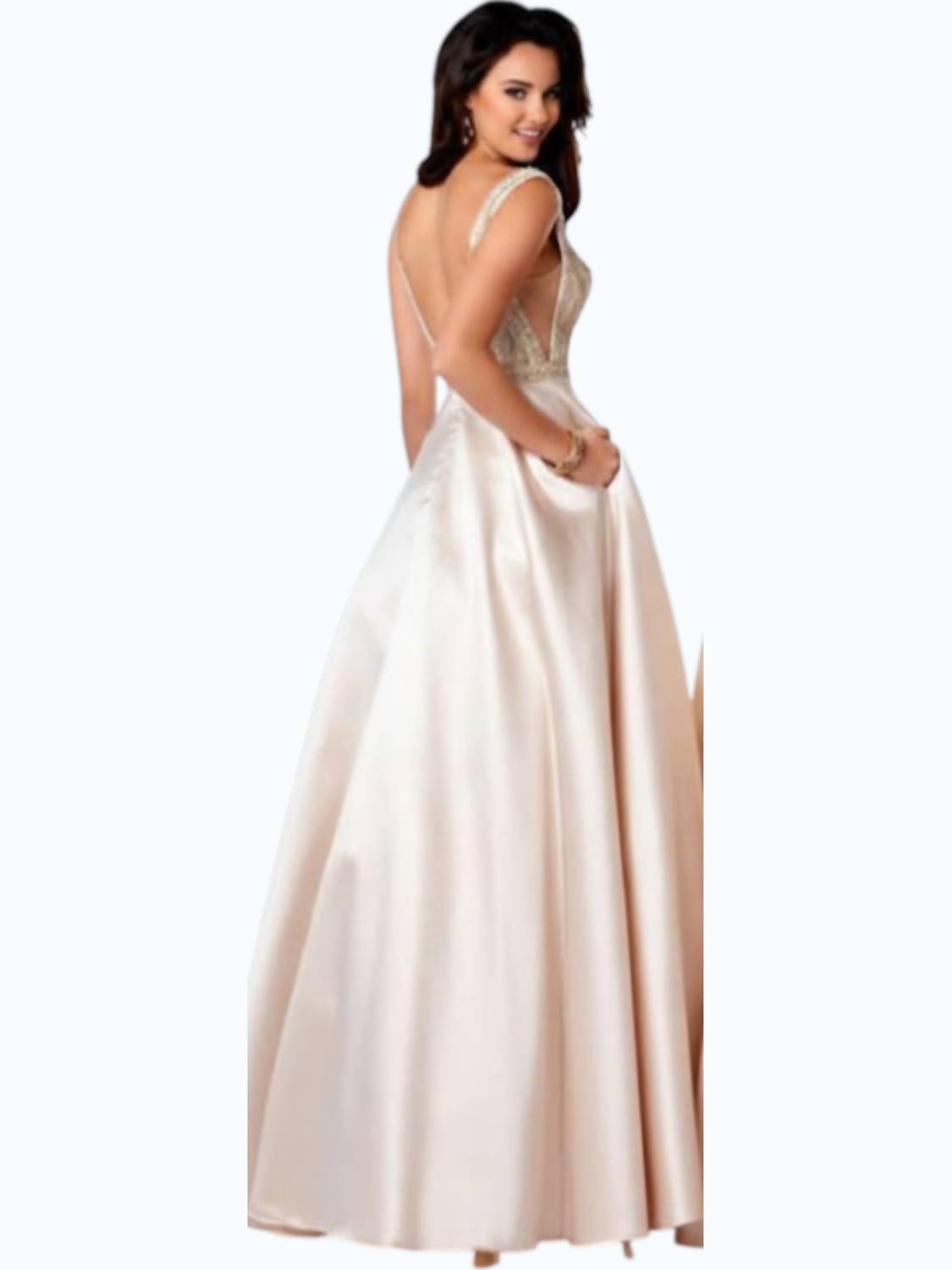Karishma Creations - Beaded V-neck Satin A-line Evening Gown