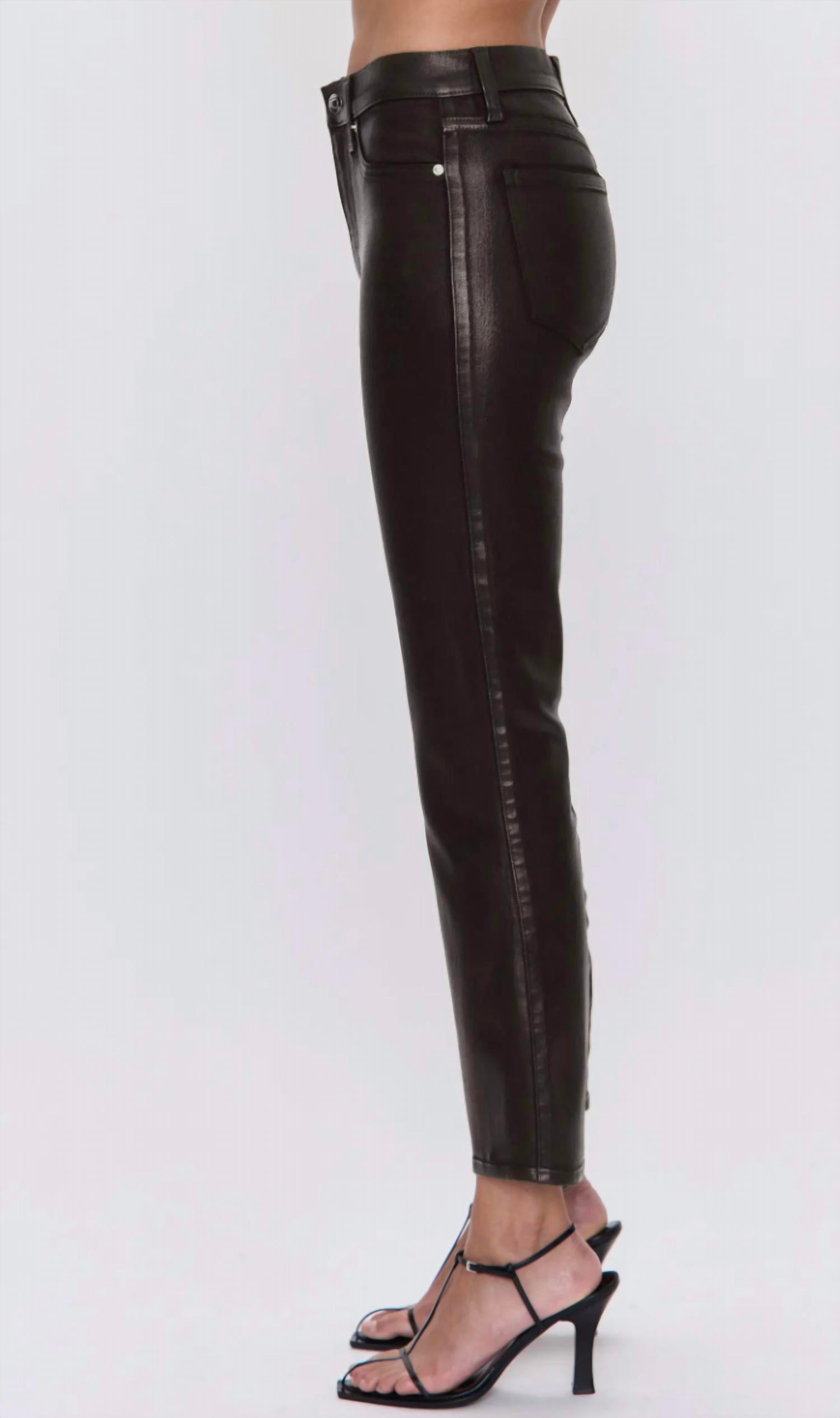 PISTOLA Women's Lennon Crop Boot Pants in coated mocha - women's pants - detail view