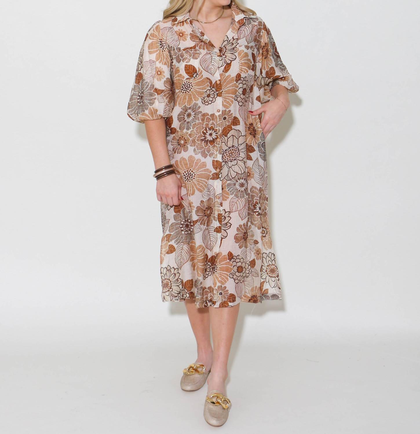 Thml - Puff Sleeve Floral Midi Dress