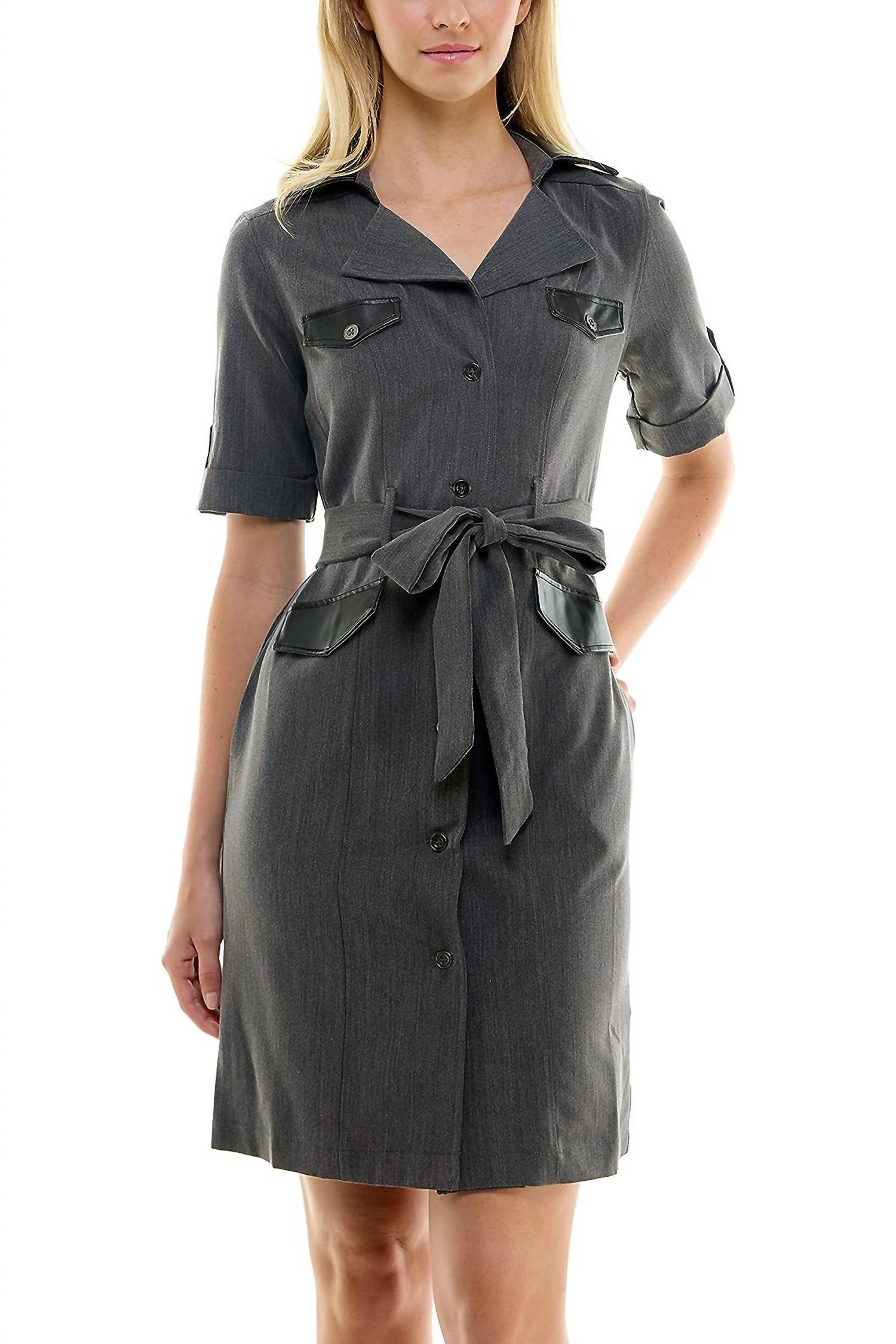 Sharagano - Notched Collar Short Roll Tab Sleeve Matte Jersey Dress