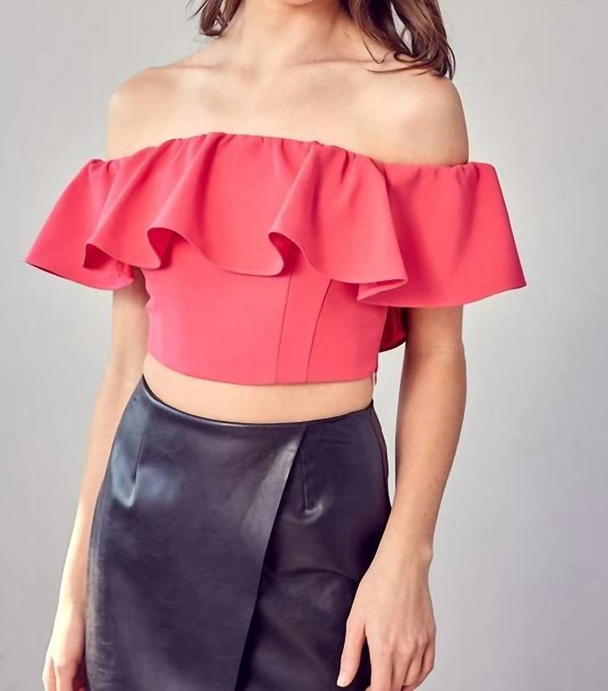 Do+Be - Open Shoulder Ruffle Crop Top