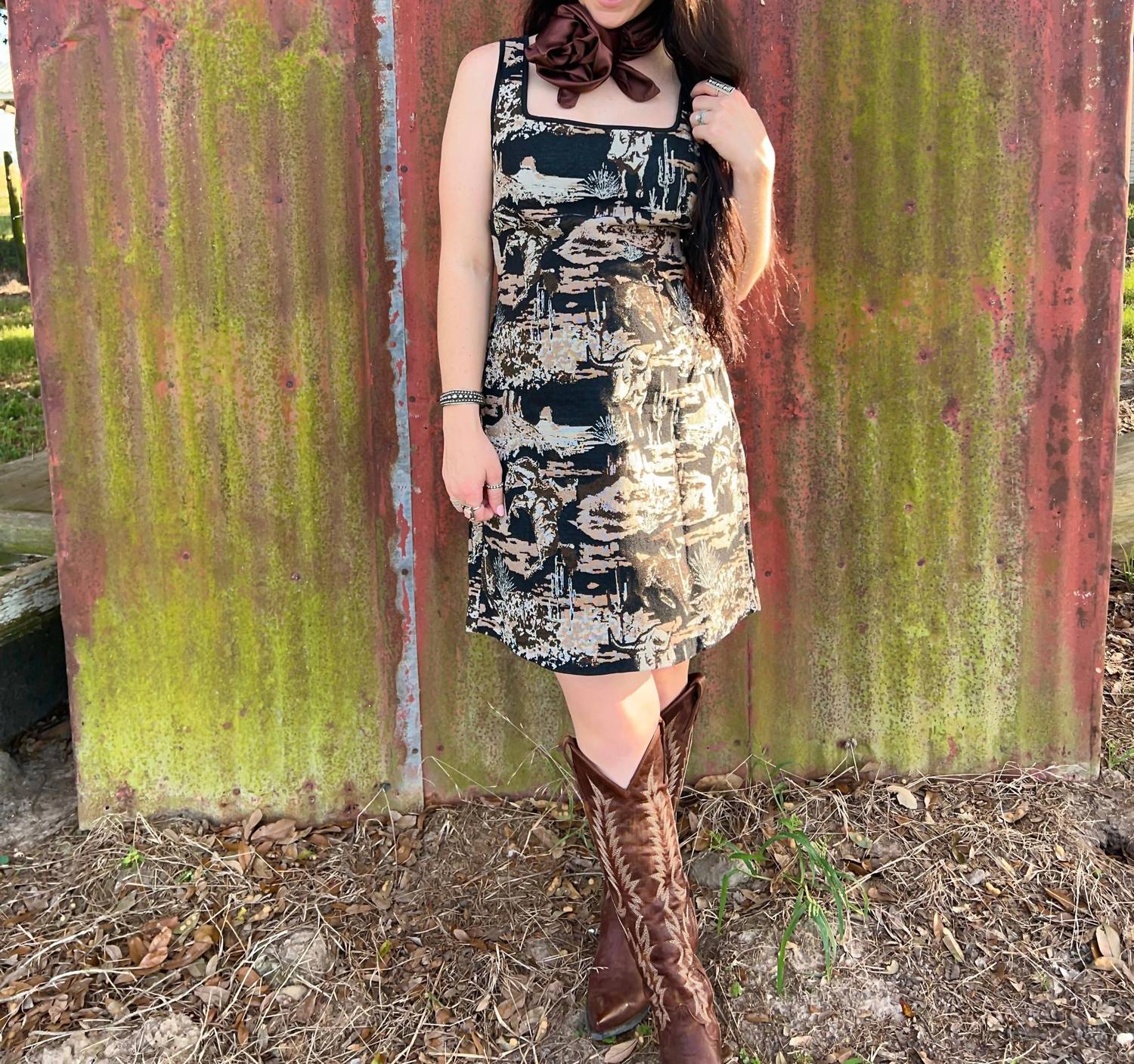 2FlyCo Painted Desert Sleeveless Mini Dress in black tan - women's dress - alternate view