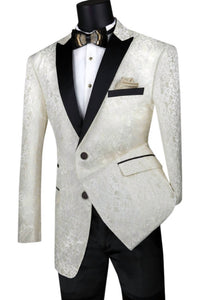 Vinci Philosophy Men's 2 Button Patterned Lapel Style Sport Coat in ivory - men's jacket