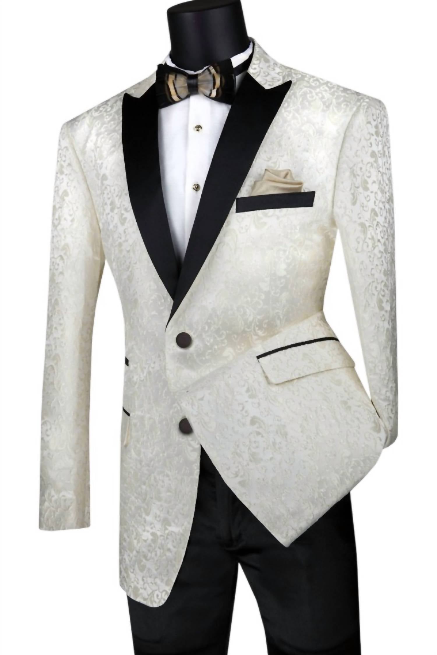 Vinci Philosophy Men's 2 Button Patterned Lapel Style Sport Coat in ivory - men's jacket