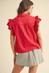 Merci - Embroidered Cut Out Button Down Top