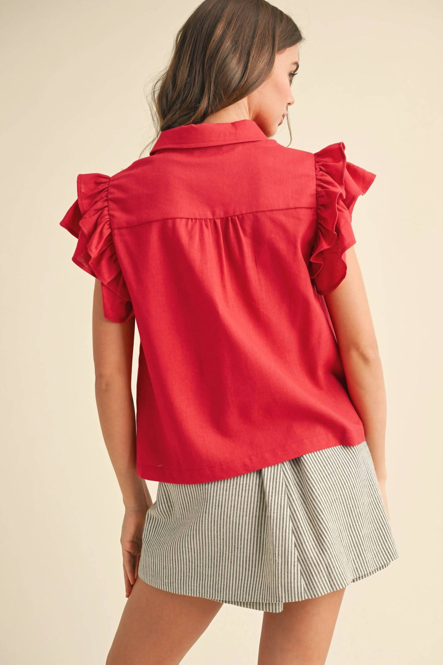 Merci - Embroidered Cut Out Button Down Top