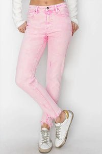 Risen - High Rise Fray Hem Ankle Skinny Jeans