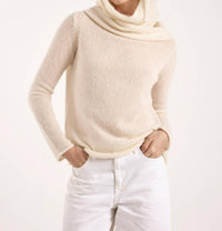 Brodie Cashmere Estelle Sparkle Hooded Cowl Neck Cashmere Jumper in ivory - women's long sleeve top