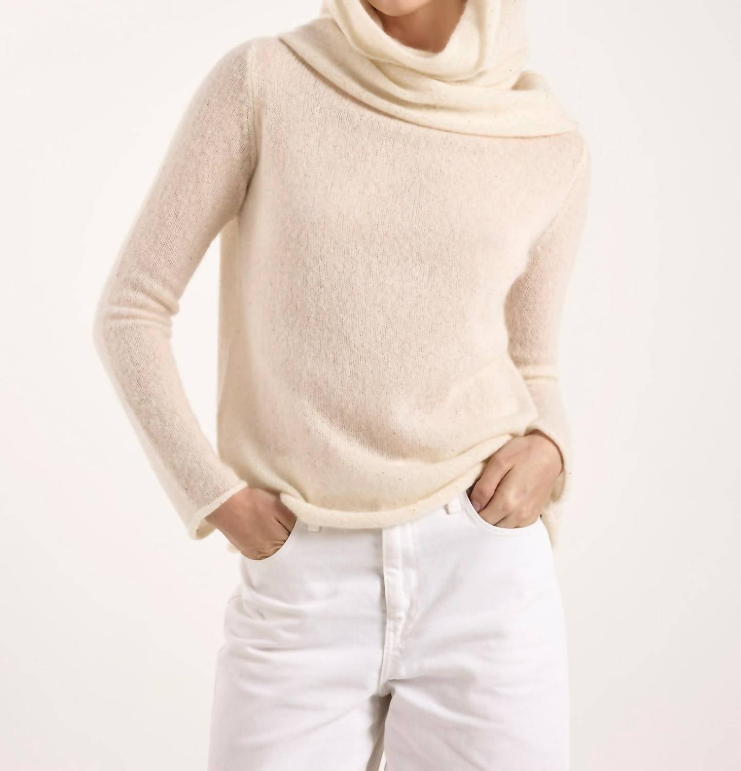Brodie Cashmere Estelle Sparkle Hooded Cowl Neck Cashmere Jumper in ivory - women's long sleeve top