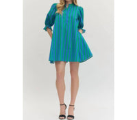 Style USA Striped Puff Sleeve Mini Dress in green - women's dress - view 5