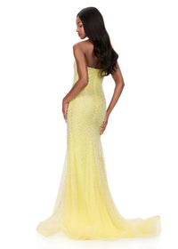 ASHLEYlauren Tulle Dress With One Shoulder Strap in yellow - women's dress - alternate view
