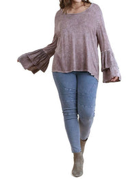 Umgee - Layered Ruffled Bell Sleeve Mineral Washed Top