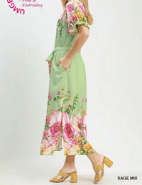 Umgee - Floral Border Print Midi Dress With Tie Belt