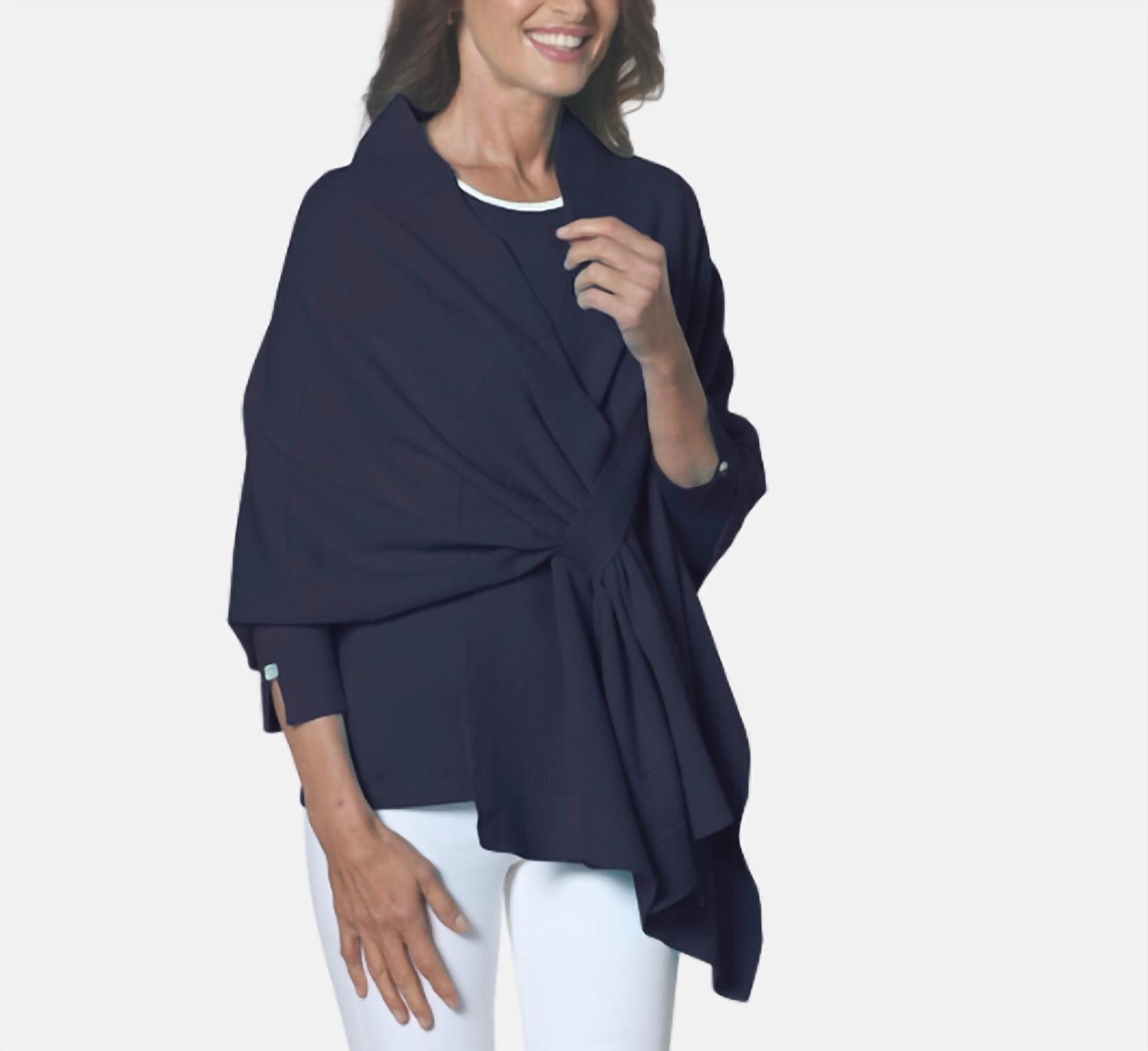 J'Envie/Eli Mixed Texture Pull Through Wrap in navy - women's scarf