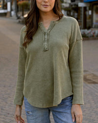 Grace And Lace - Mineral Washed Waffle Henley Sweater