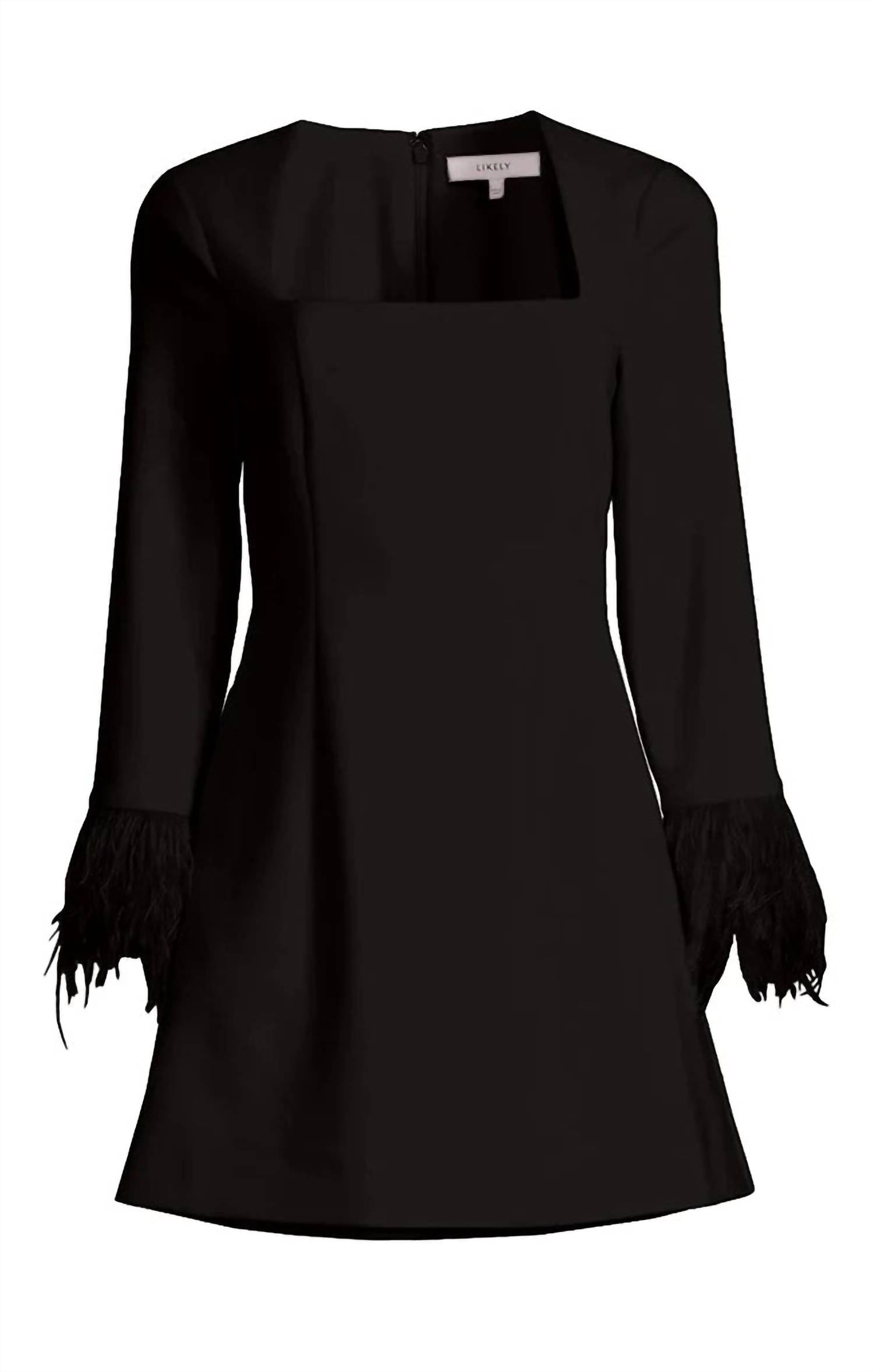 Likely - Cher Feather Trim Sleeves Mini Dress