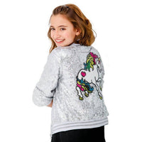 Lola + The Boys - Girl's Unicorn Sequin Bomber Jacket