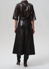 Citizens of Humanity Cassia Leather A-line Skirt in chocolate dark brown - women's skirt - detail view
