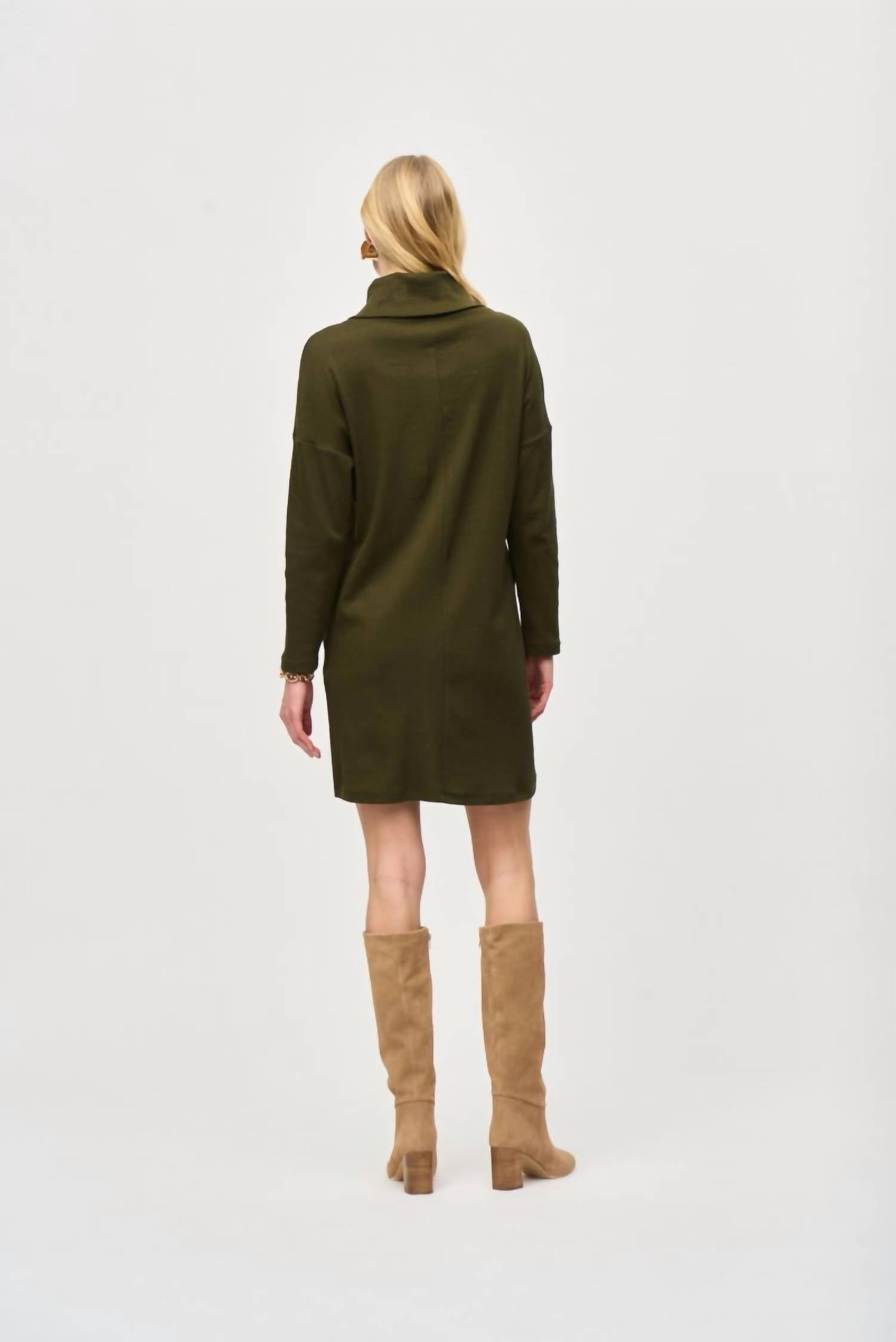 Joseph Ribkoff - Zipper Collar Long Sleeves Mini Cocoon Dress