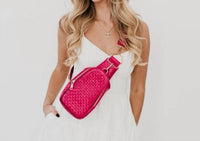 Pretty Simple Women's Waverly Woven Crossbody Sling Bag With Strap Extender in fuchsia pink - women's bag