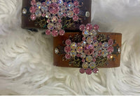 A Rare Bird Women's Rhinestone Cross Leather Cuff Bracelet in dark brown - women's jewelry - detail view