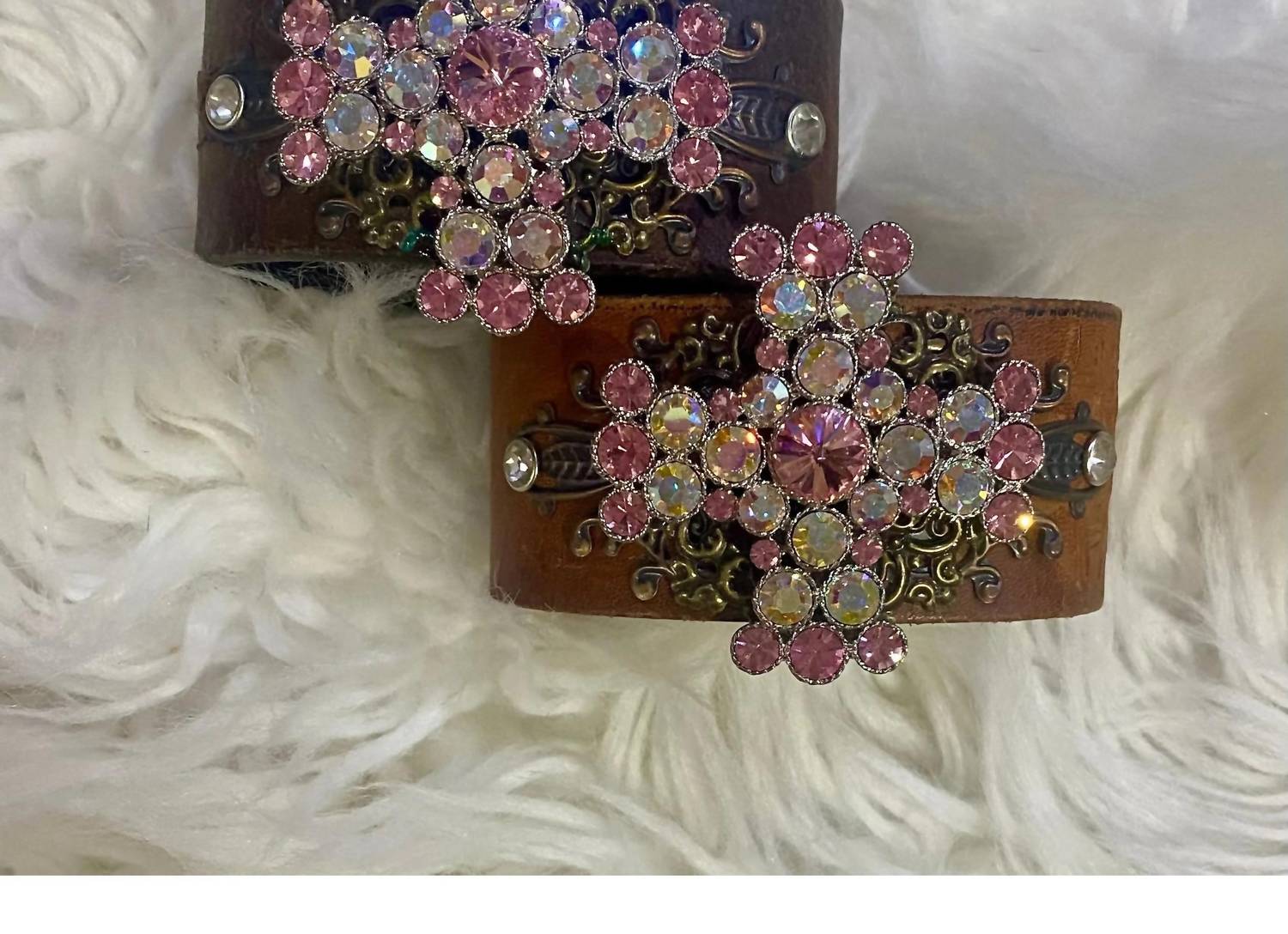 A Rare Bird Women's Rhinestone Cross Leather Cuff Bracelet in dark brown - women's jewelry - detail view