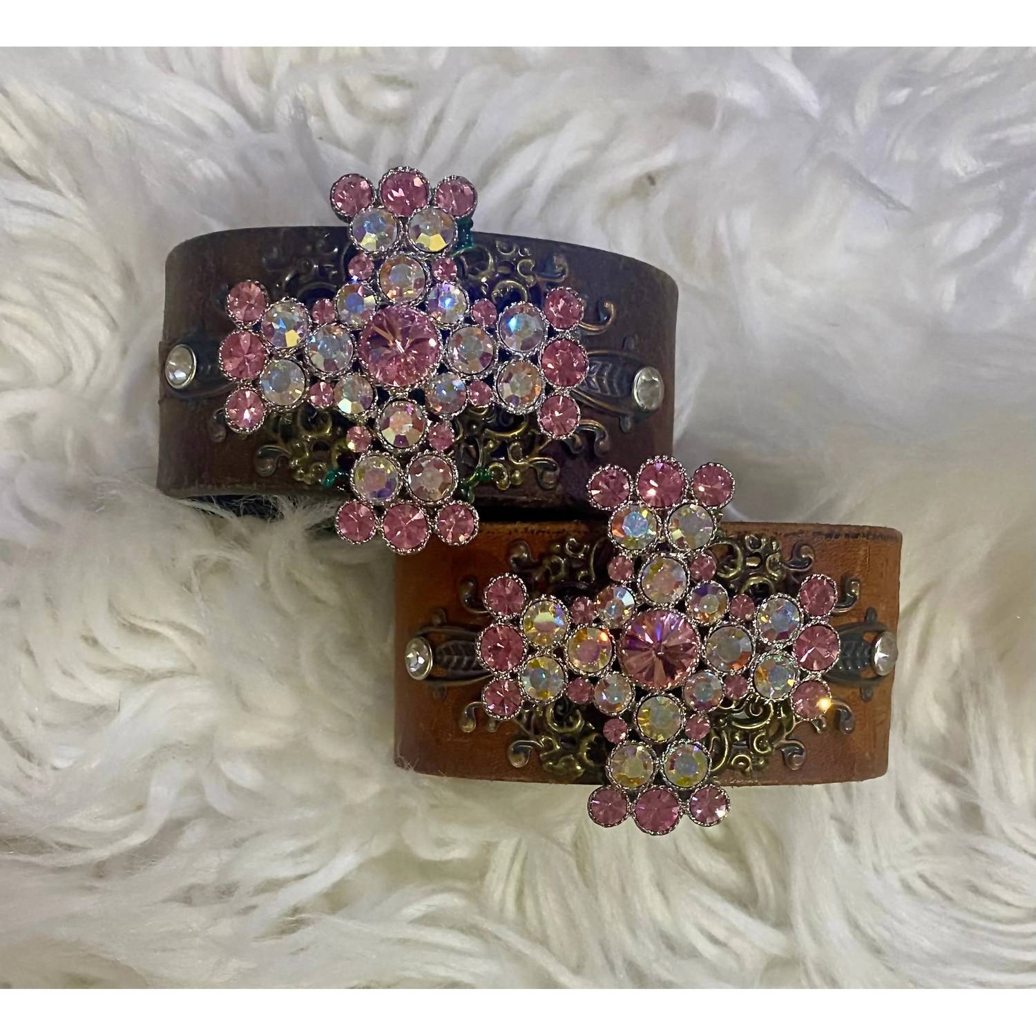 A Rare Bird Women's Rhinestone Cross Leather Cuff Bracelet in dark brown - women's jewelry - alternate view