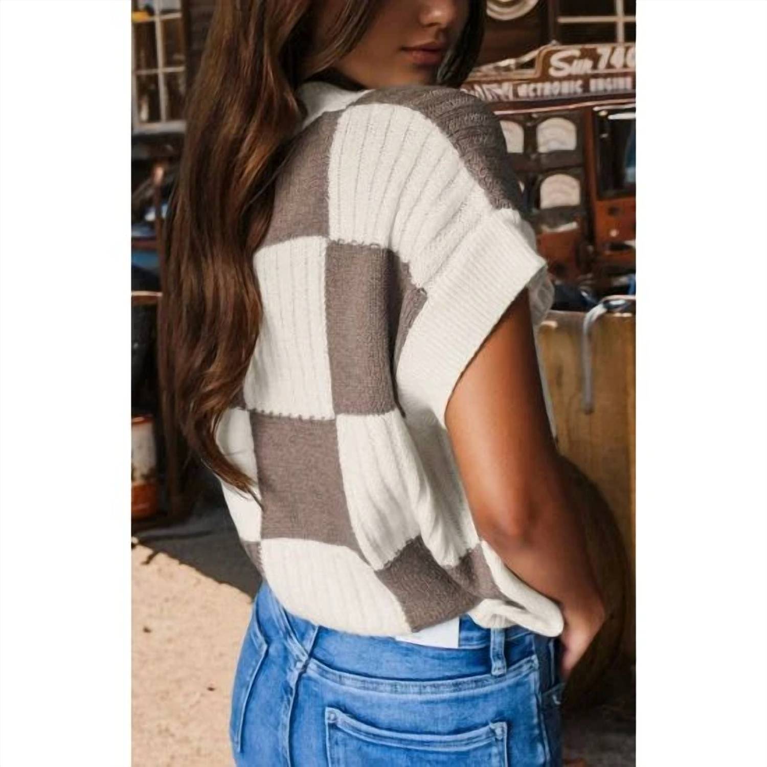 Fashionworks - Checkered Crewneck Sweater