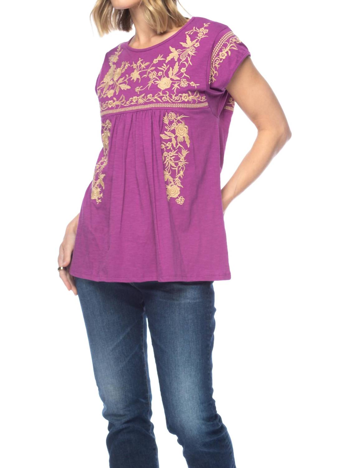 Tolani Anice Cap Sleeve Blouse in purple - women's blouse - alternate view