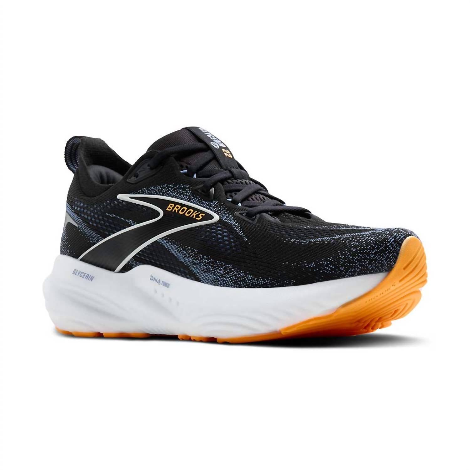 BROOKS Men's Glycerin Gts 22 Running Shoes in black country blue orange pop 5 - men's shoe - detail view