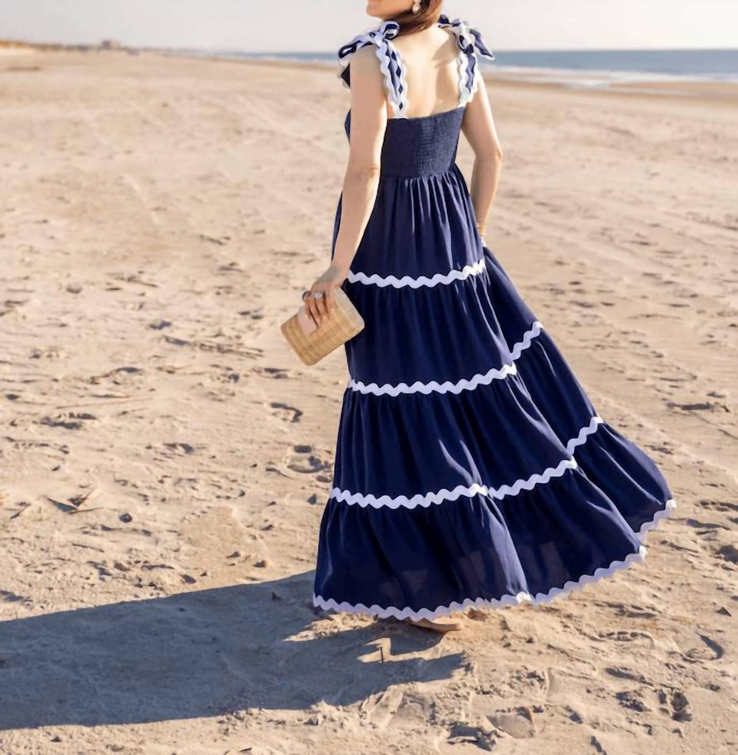 Sail To Sable - Ric-rac Bow Strap Maxi Dress