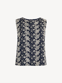 Apricot - Floral Embroidered Cotton Shell Top
