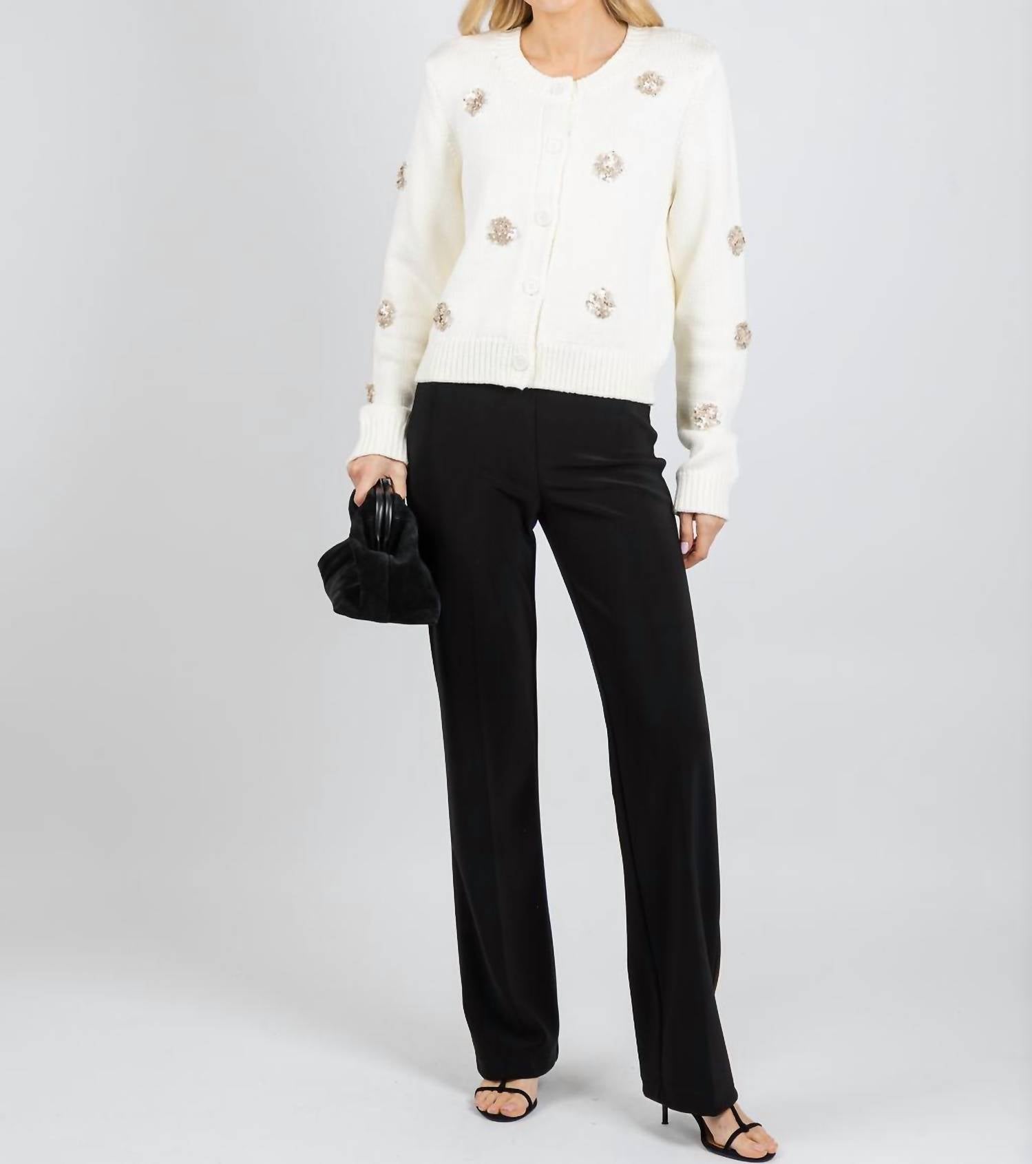 cinq a sept Piera Mini Sparkle Cardigan in ivory - women's cardigan - view 5